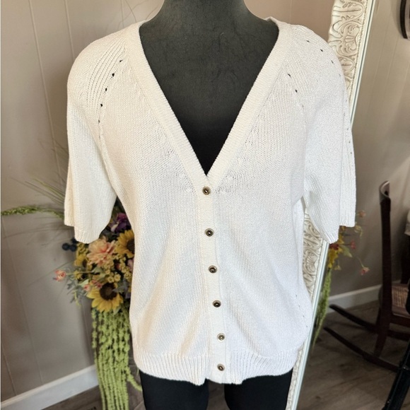 St. John Sport • V-Neck Short Sleeve Knit Cardigan - Picture 1 of 12